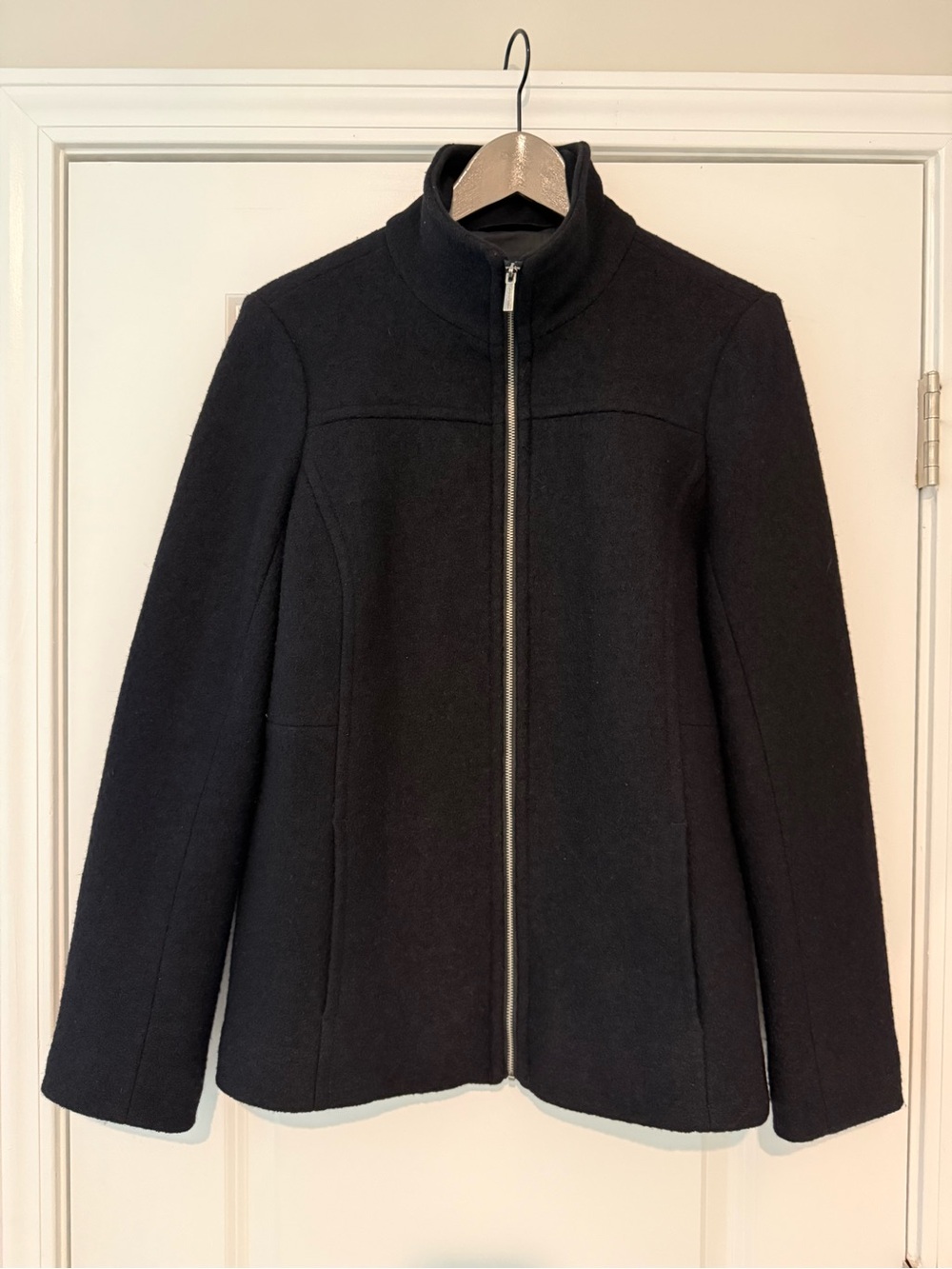 Lands’ End Black Wool Blend Lined Full Zip Jacket Coat Size 10